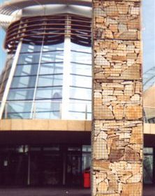 A side view of a free standing gabion wall