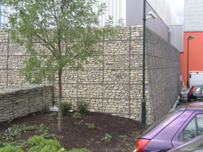 An external corner made from concertainer gabions.