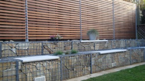 Concertainer gabions being used for a feature wall with seats.