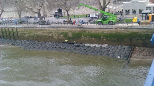 Kyowa Filter Units providing emergency protection for the wall adjacent to the Tower of London. Project completed by JT Mackleys